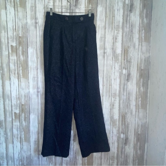 NWT ModCloth Navy Blue Tweed High Rise Wide Leg Pants - Picture 2 of 9